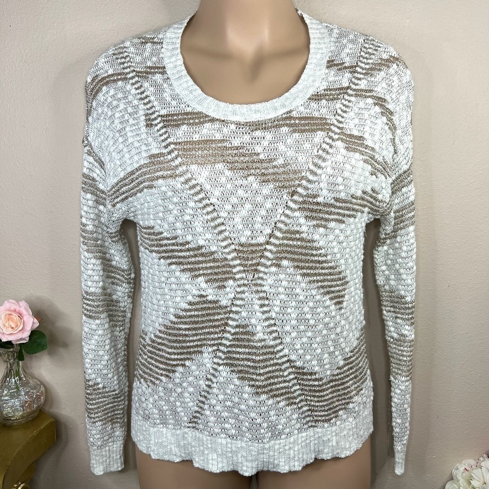 L Maurice’s Ivory White & Beige Pullover Sweater Long Sleeve Stretch Large 12 14